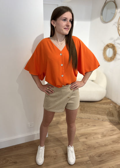 Blouse chloé Boutonnee mche courte ORANGE