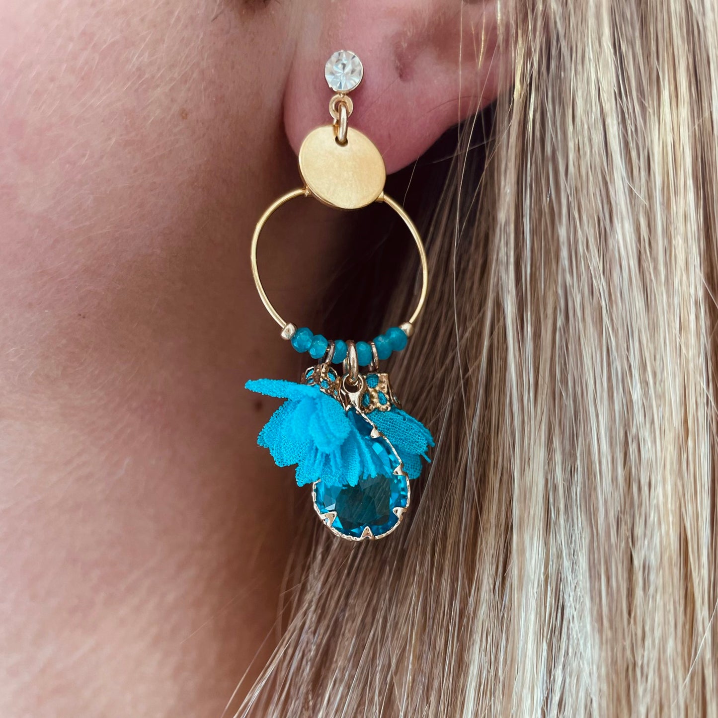 Boucles acier doré Bali petit modèle TURQUOISE