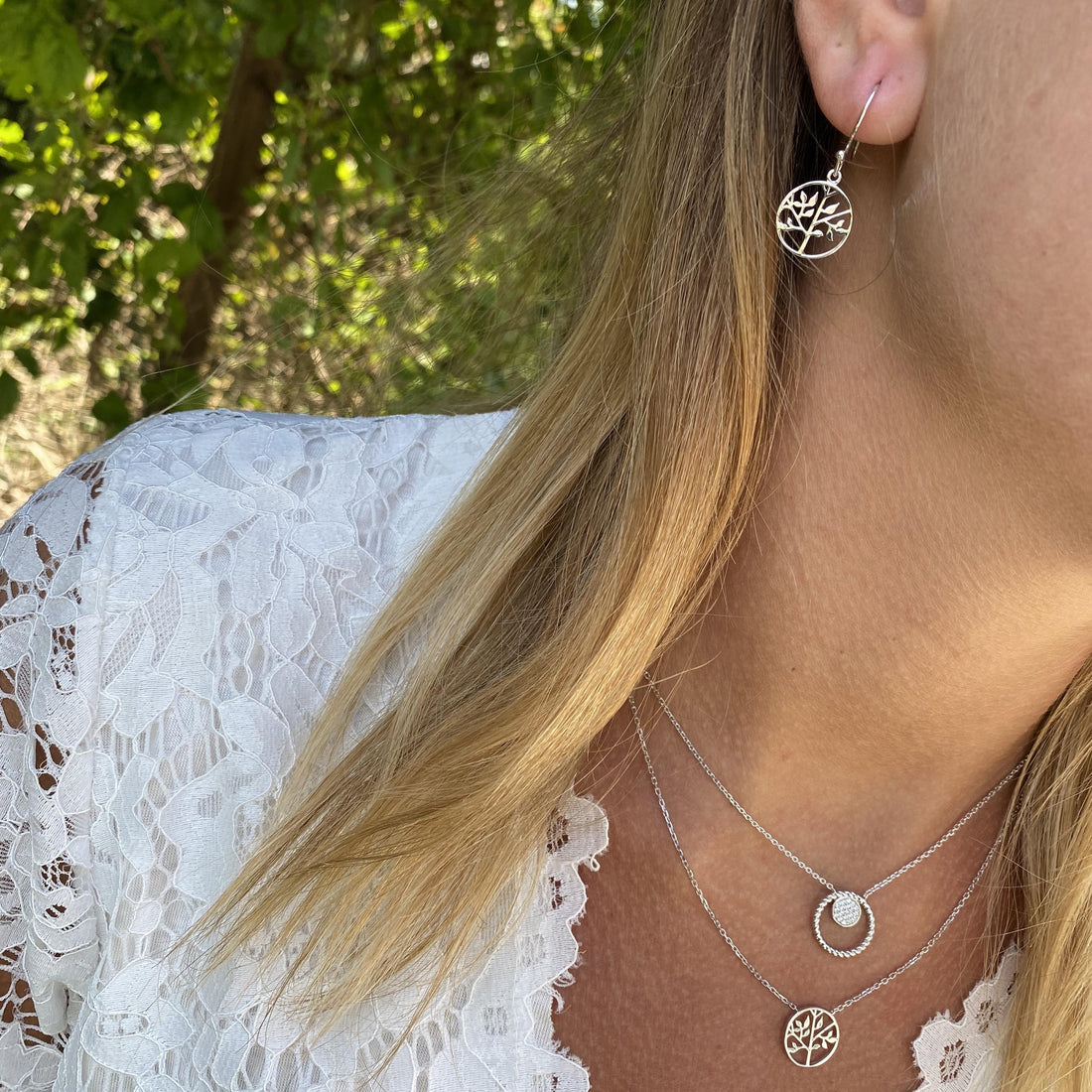 Boucles argent rhodié - arbre de vie