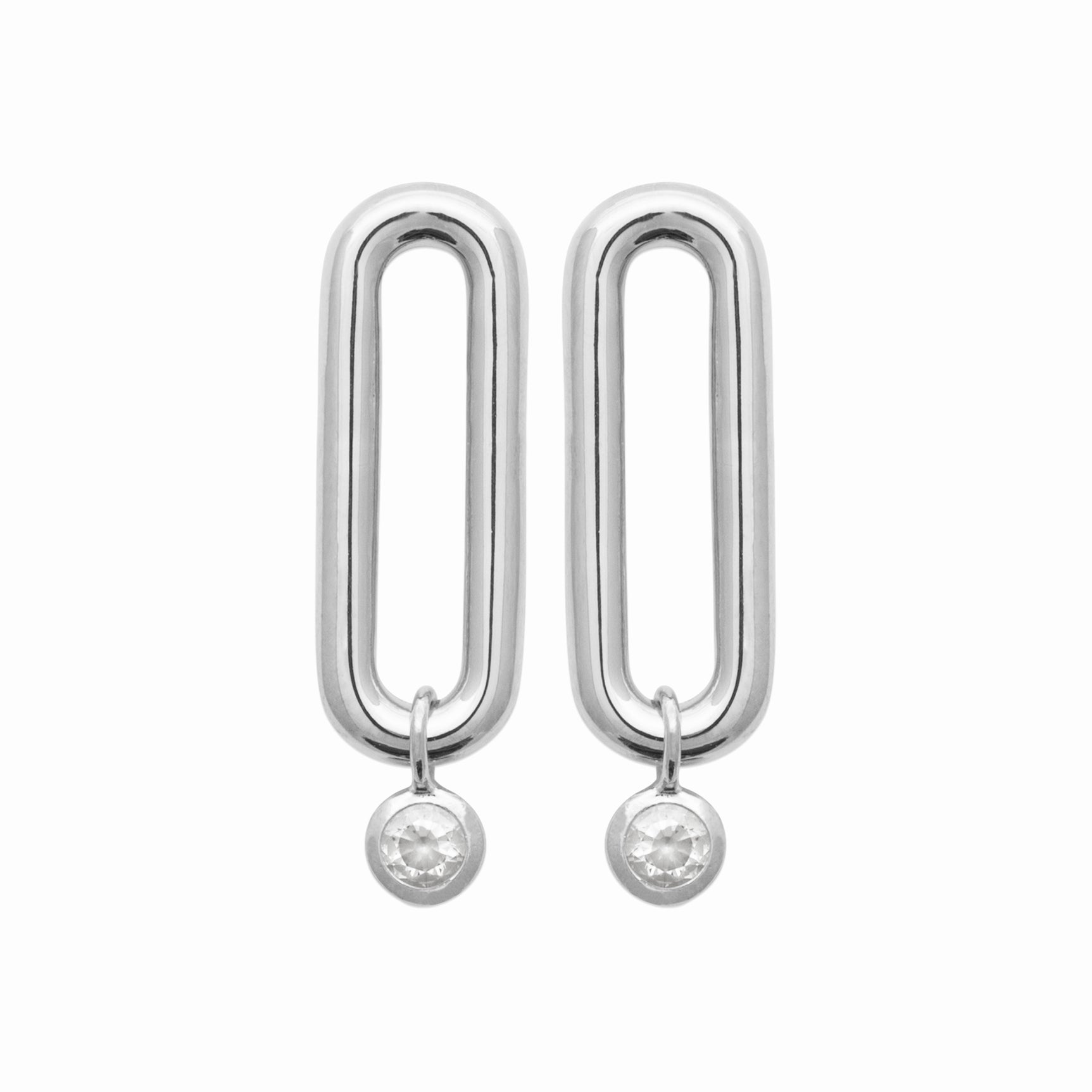 Boucles argent rhodié & maille trombonne & brillant 