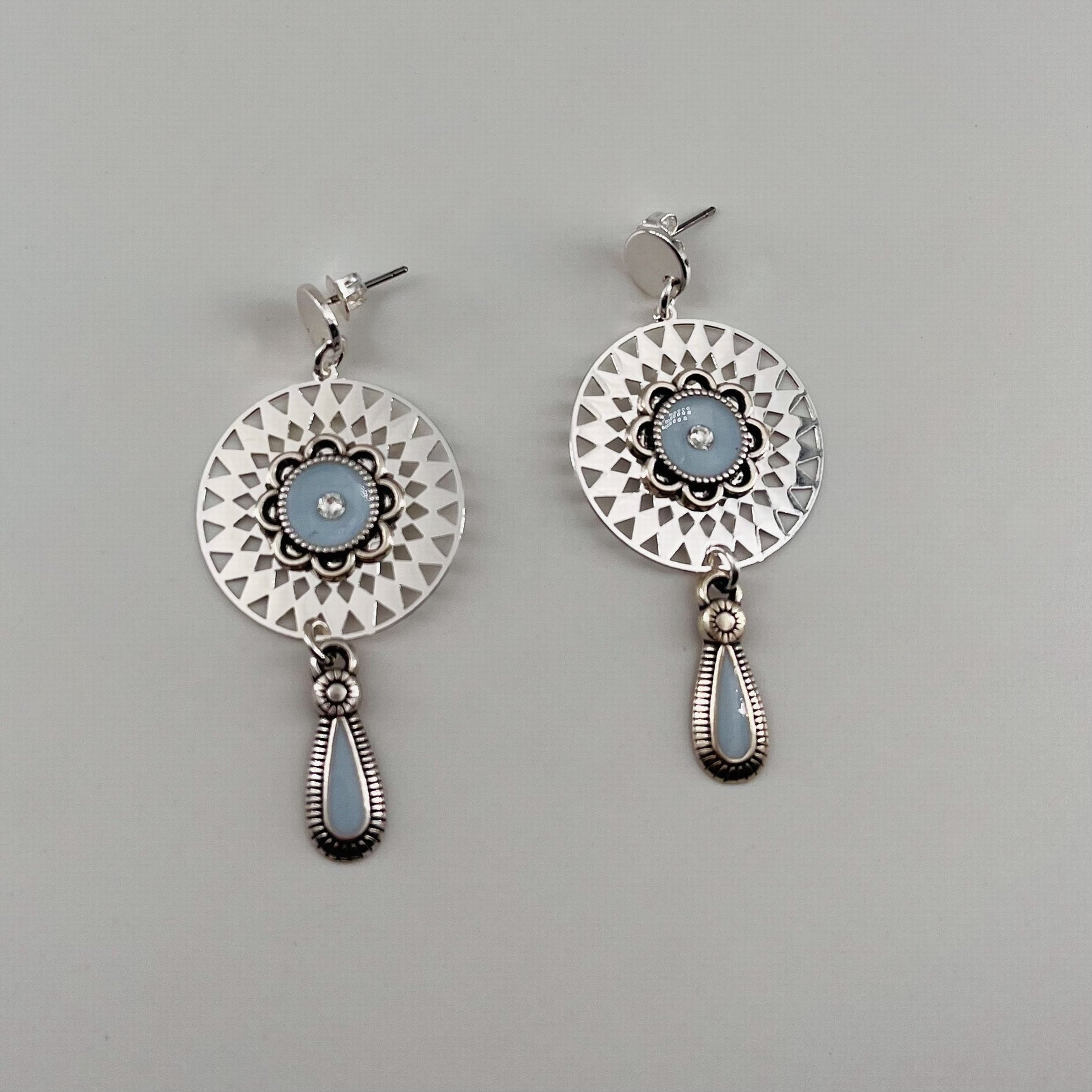Boucles argentées émail Lisbonne BLEU CANARD