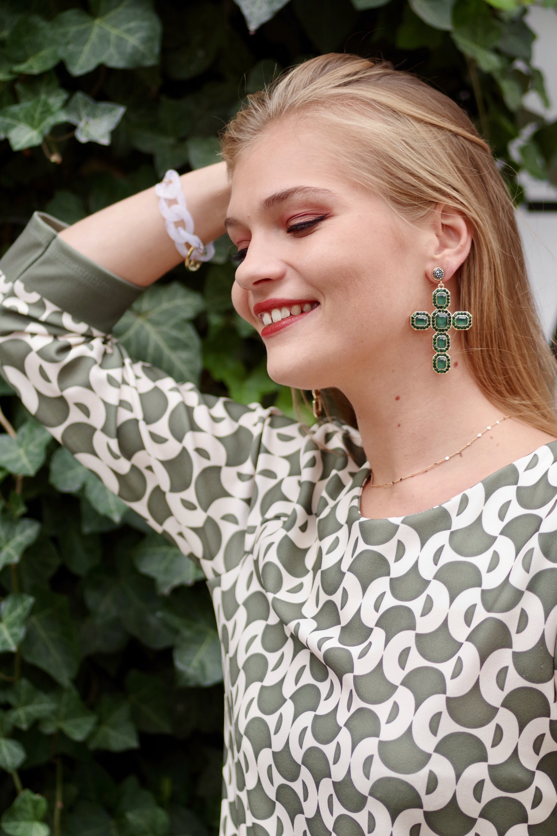 Boucles d'oreilles croix VERT