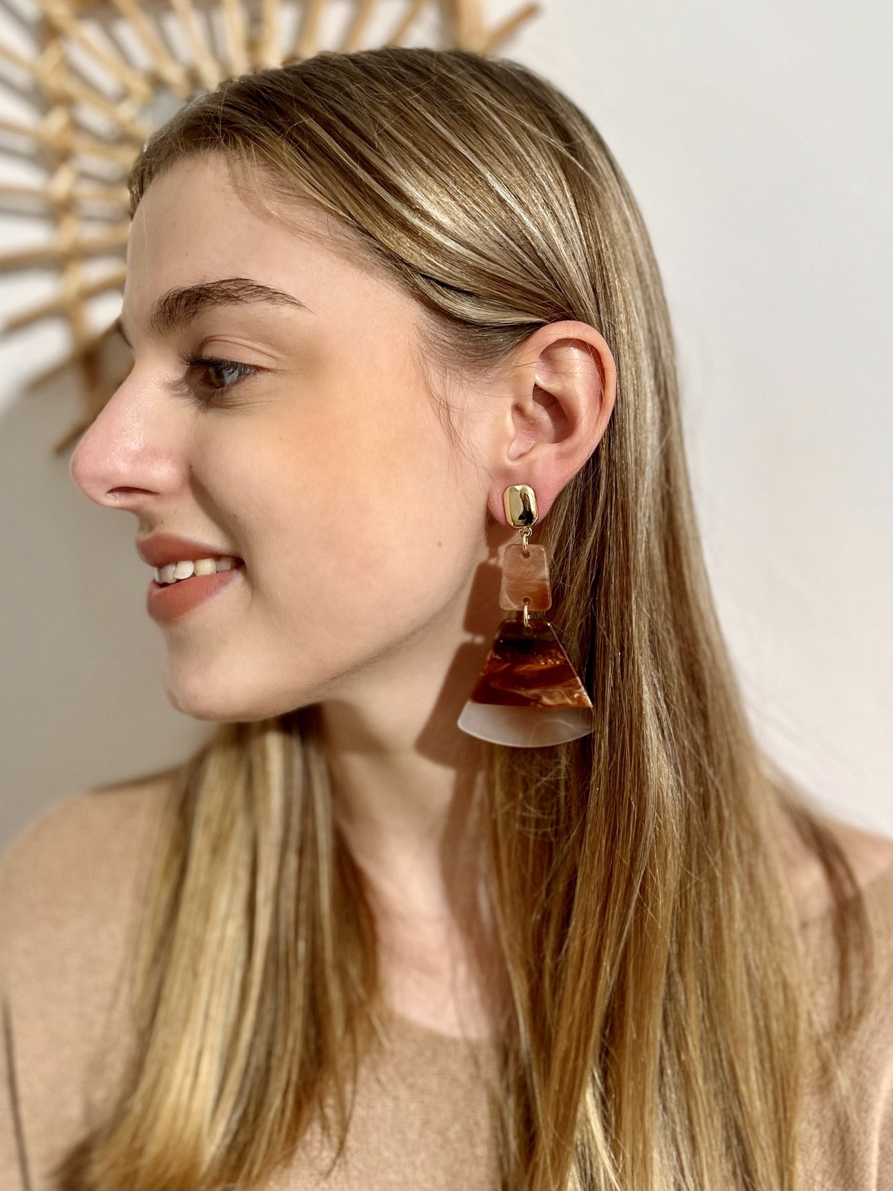 Boucles d'oreilles fanny Acetate CORAIL/MARRON
