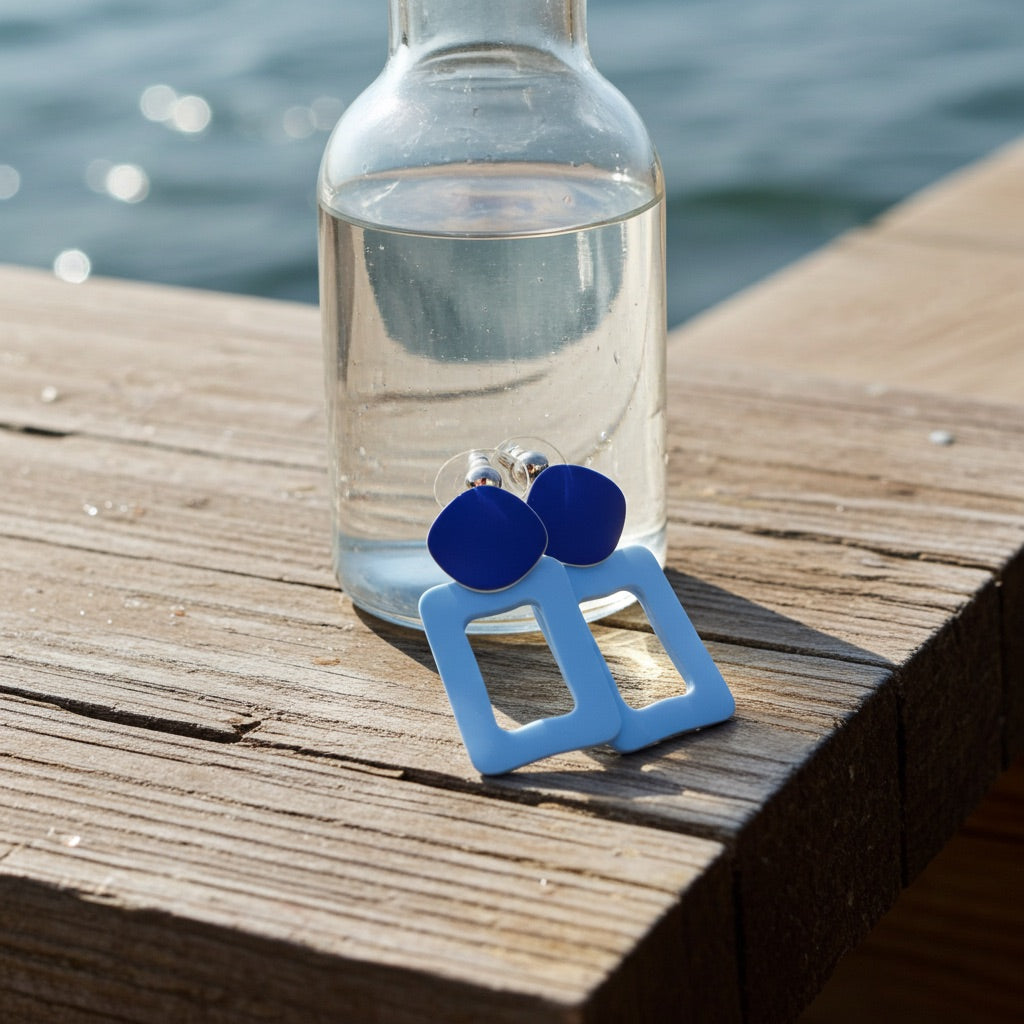 Boucles d’oreilles géométrique – style graphique ROYAL/BLEU