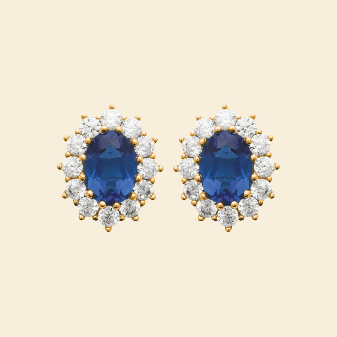 Boucles d’oreilles plaqué or Diana - pierre bleue intense 