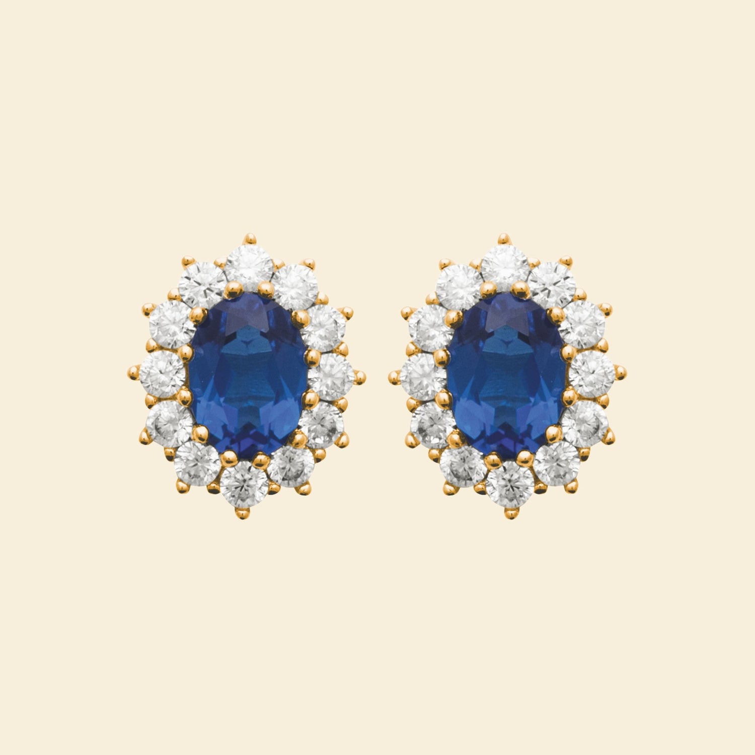 Boucles d’oreilles plaqué or Diana - pierre bleue intense 