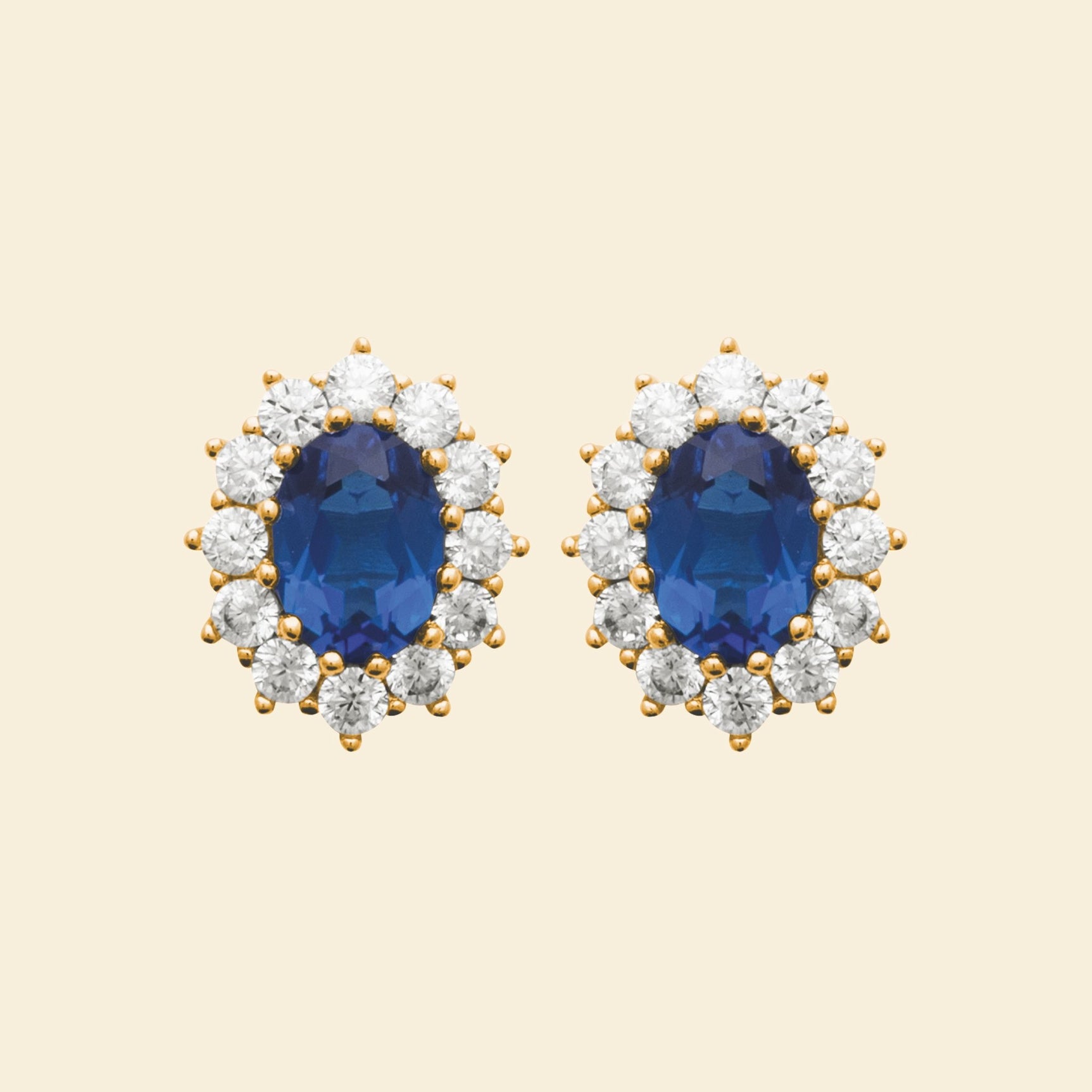 Boucles d’oreilles plaqué or Diana - pierre bleue intense 