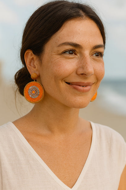 Boucles d’oreilles Solaria - raphia tressé ORANGE