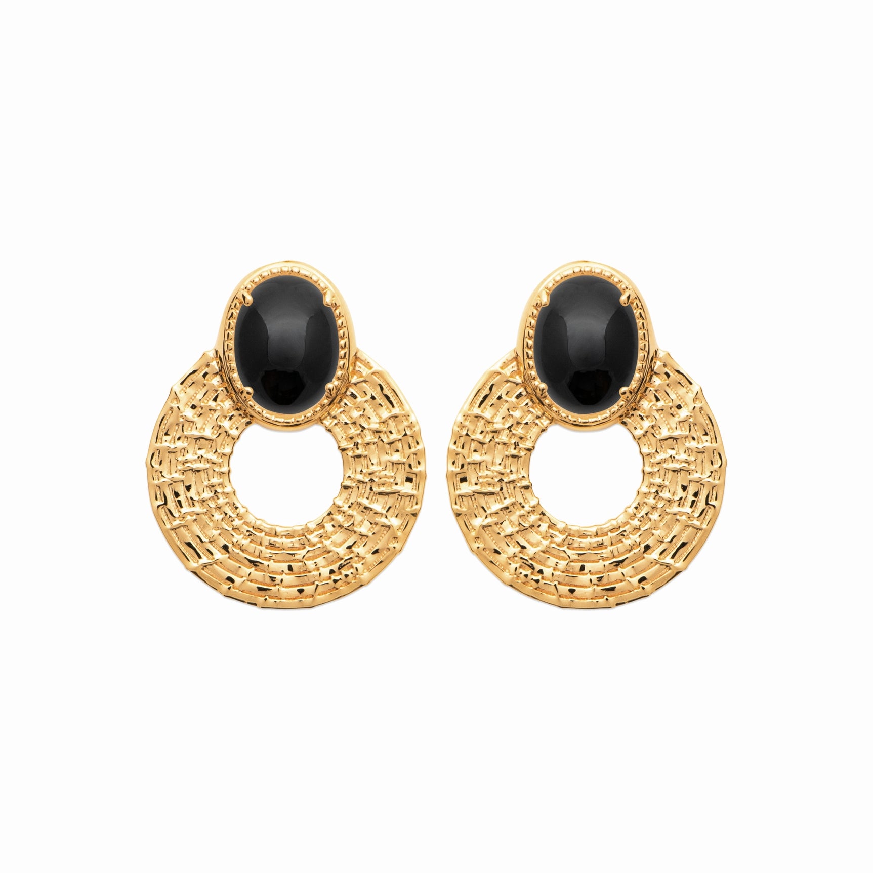 Boucles plaqué or agate noire 