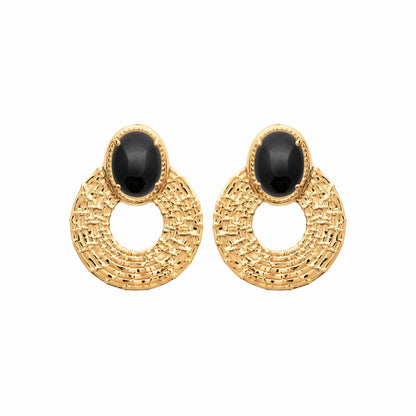 Boucles plaqué or agate noire 