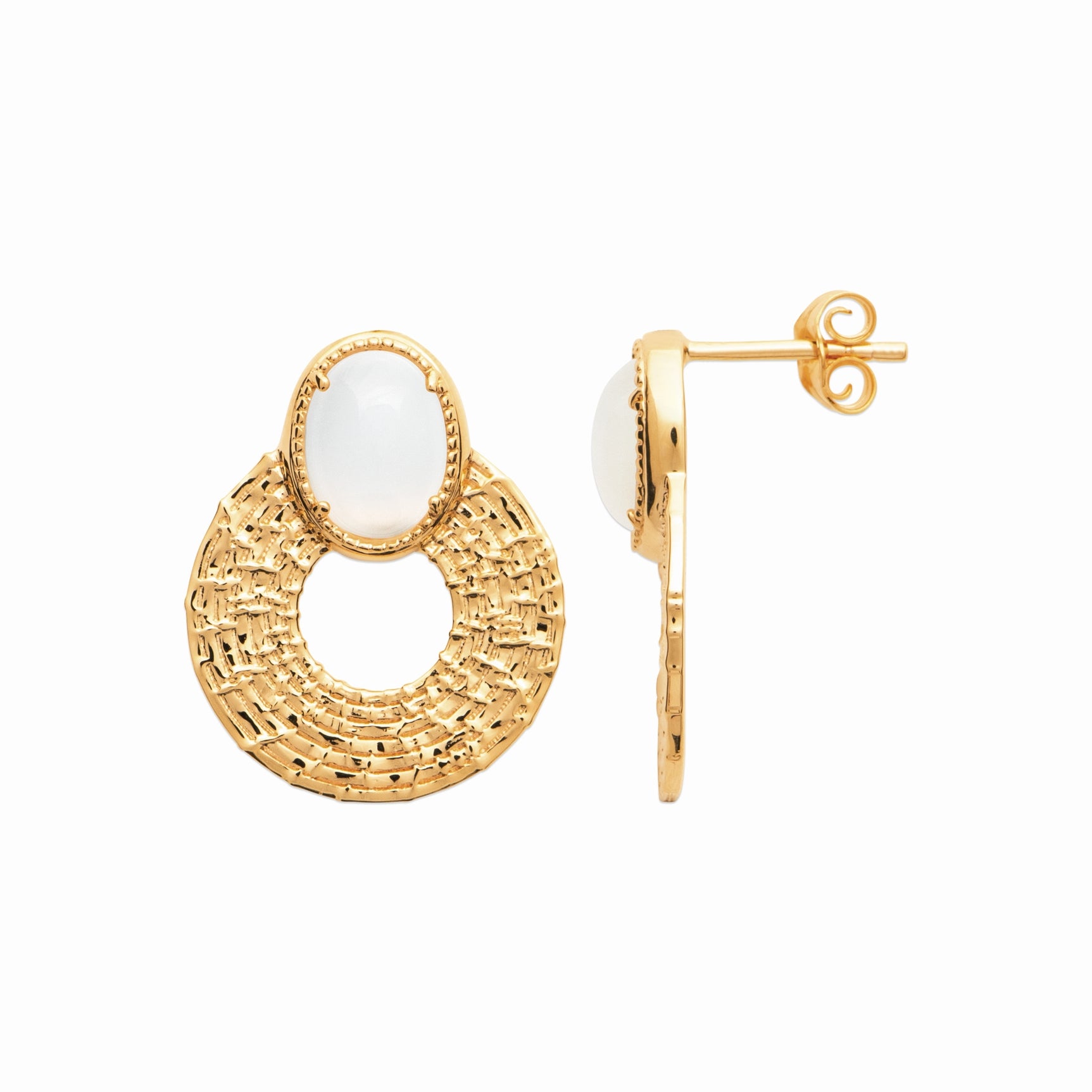 Boucles plaqué or & pierre de lune 