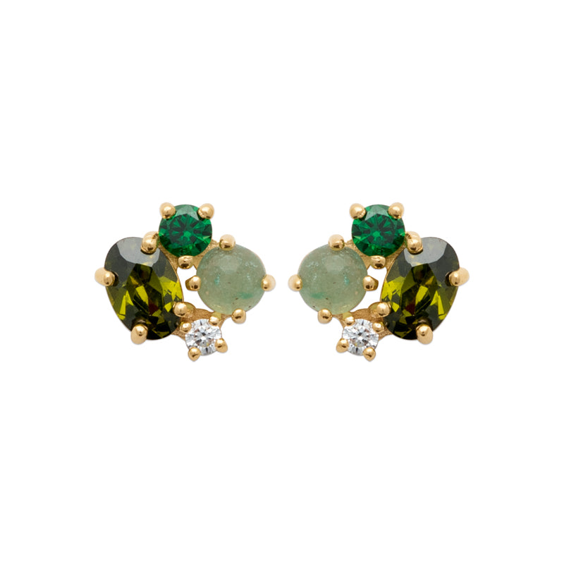 Boucles plaqué or &amp; pierres vertes 