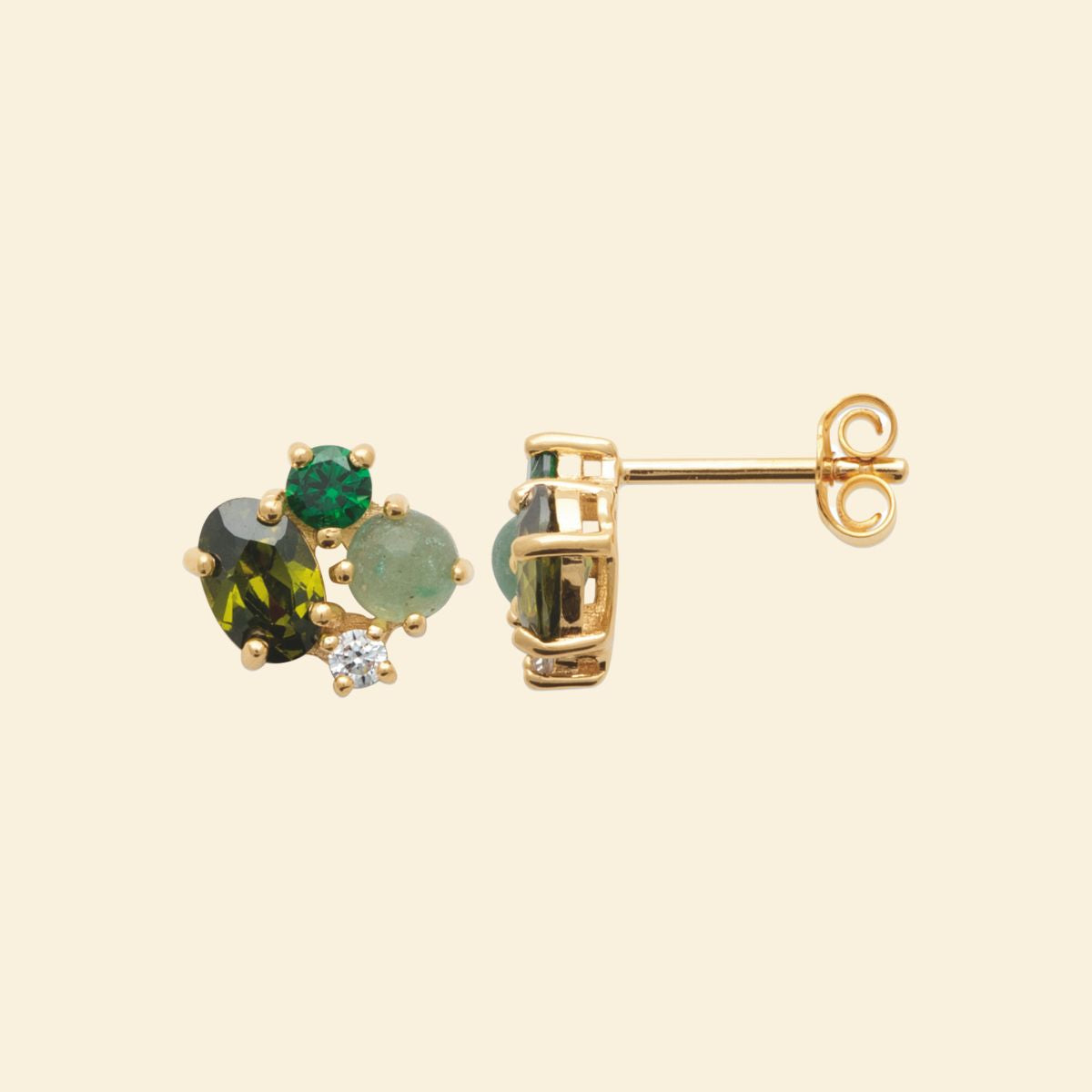 Boucles puce aventurine verte - plaqué or 3 microns 