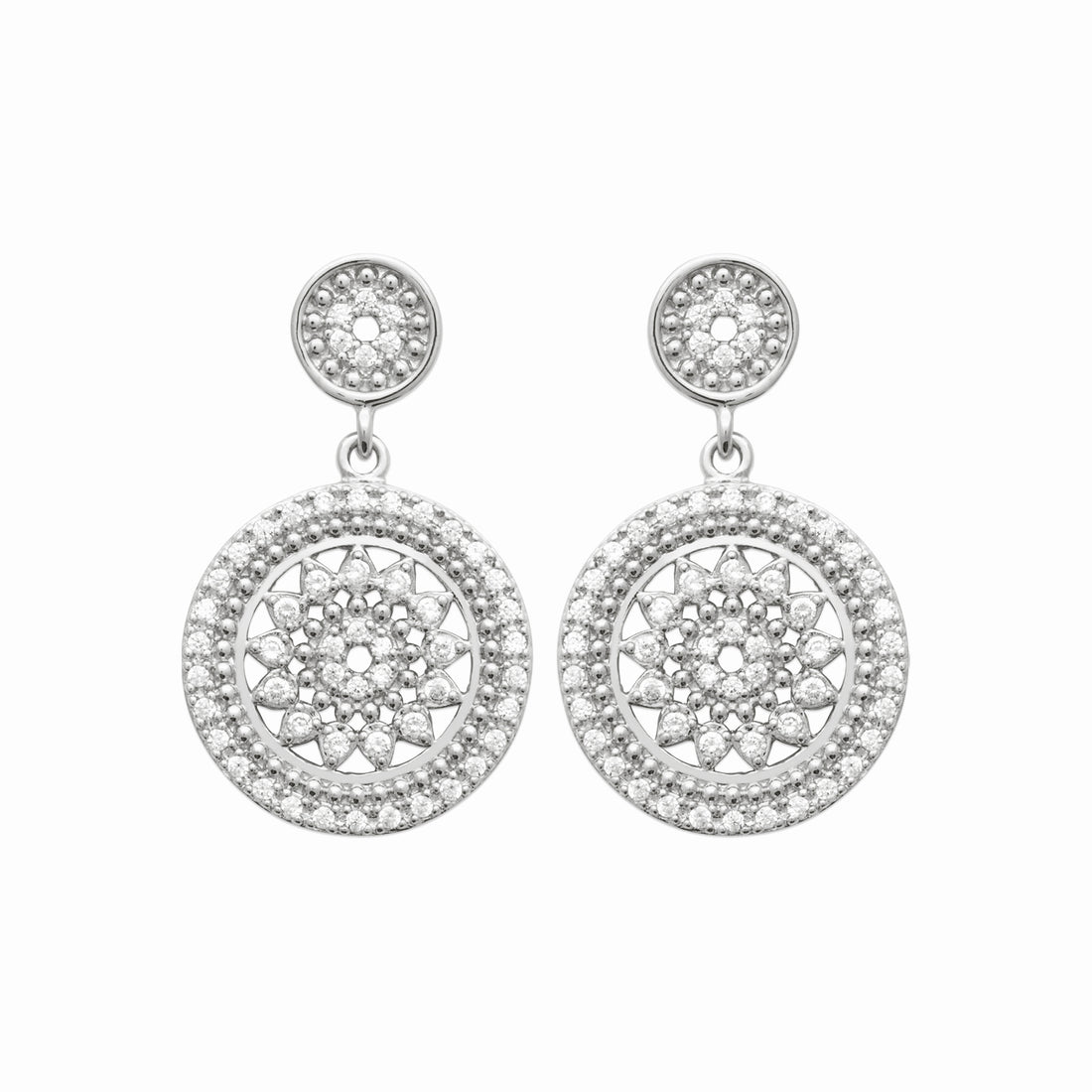 Boucles rosace argent rhodié &amp; brillants 