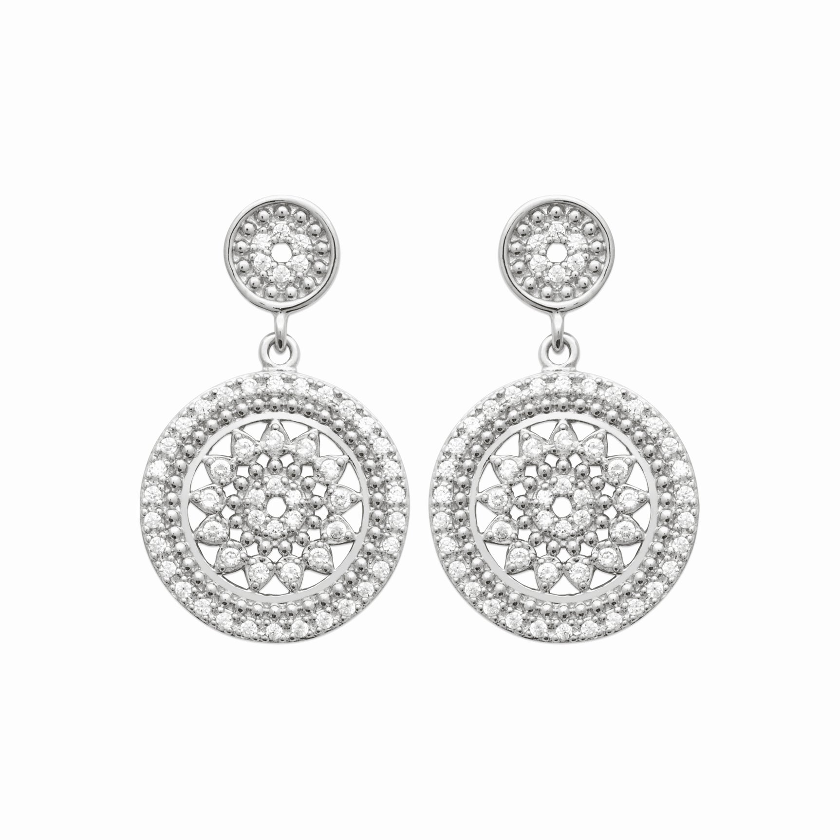 Boucles rosace argent rhodié &amp; brillants 