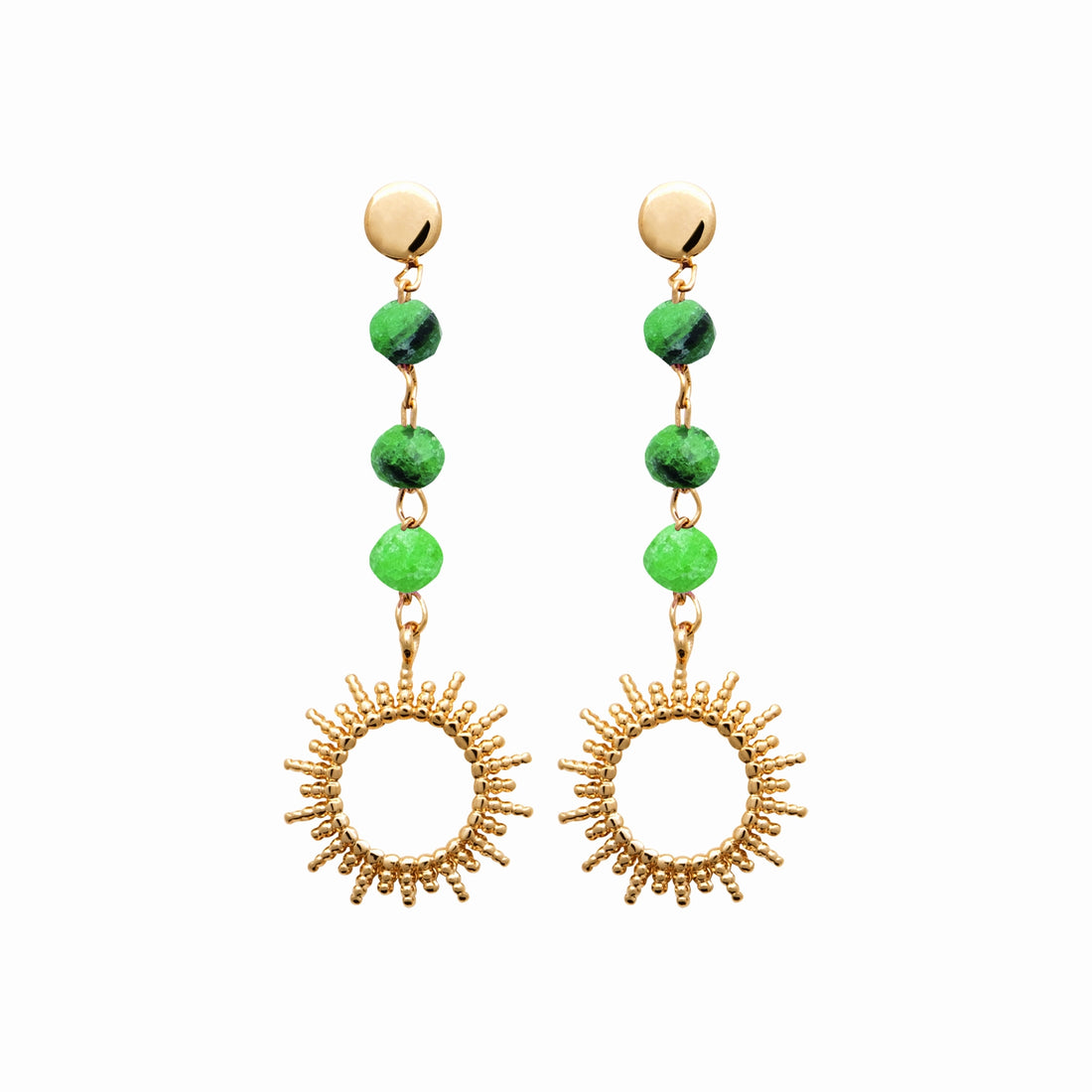 Boucles soleil plaqué or &amp; rubis zoisite 