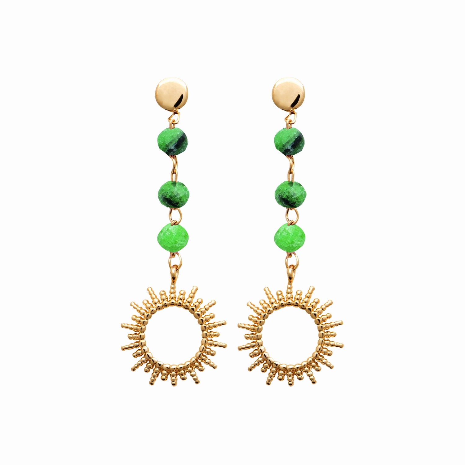 Boucles soleil plaqué or - rubis zoïsite 