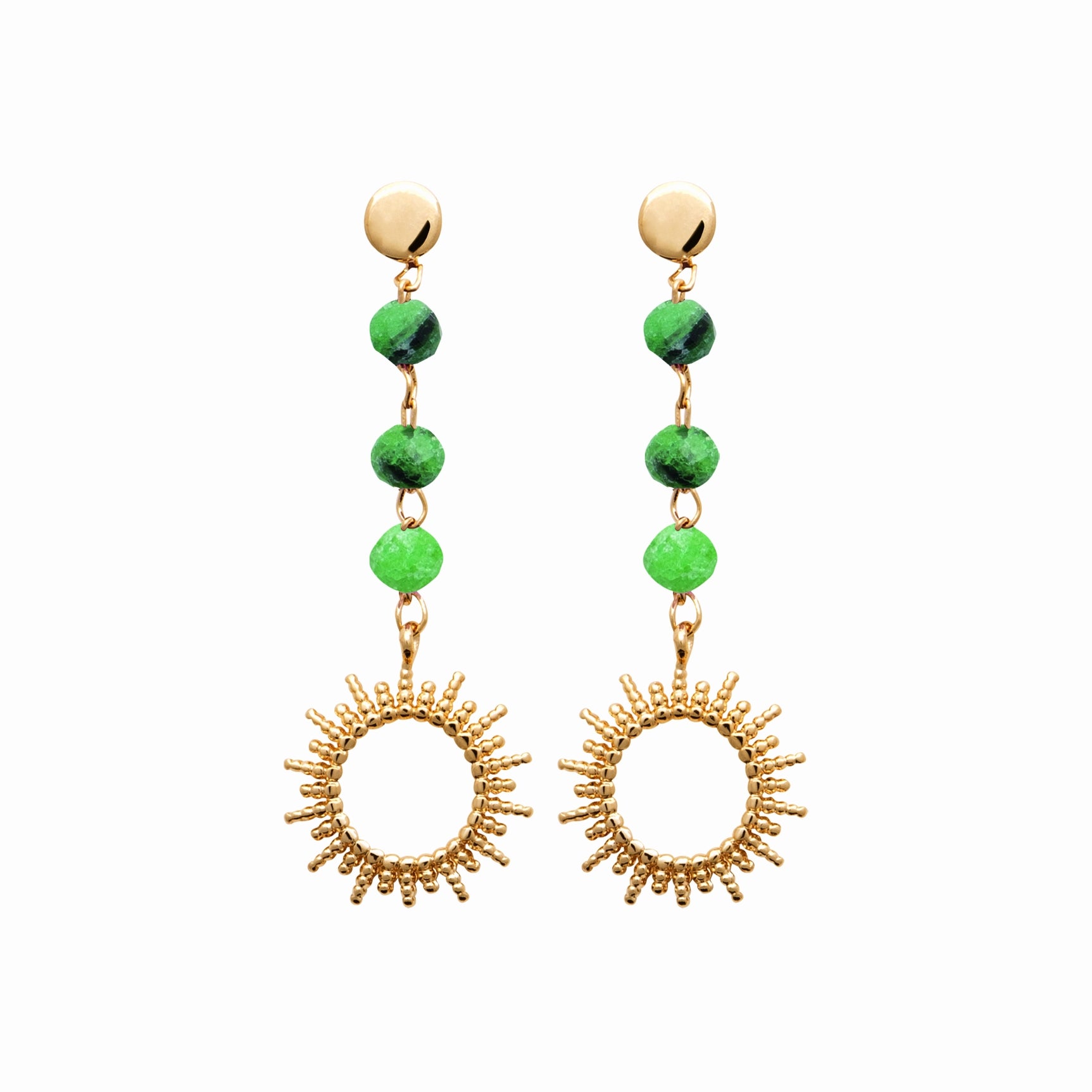 Boucles soleil plaqué or - rubis zoïsite 