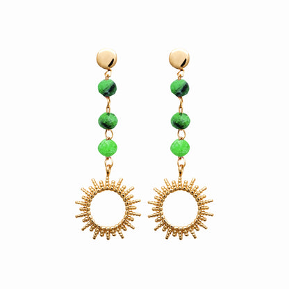 Boucles soleil plaqué or - rubis zoïsite 