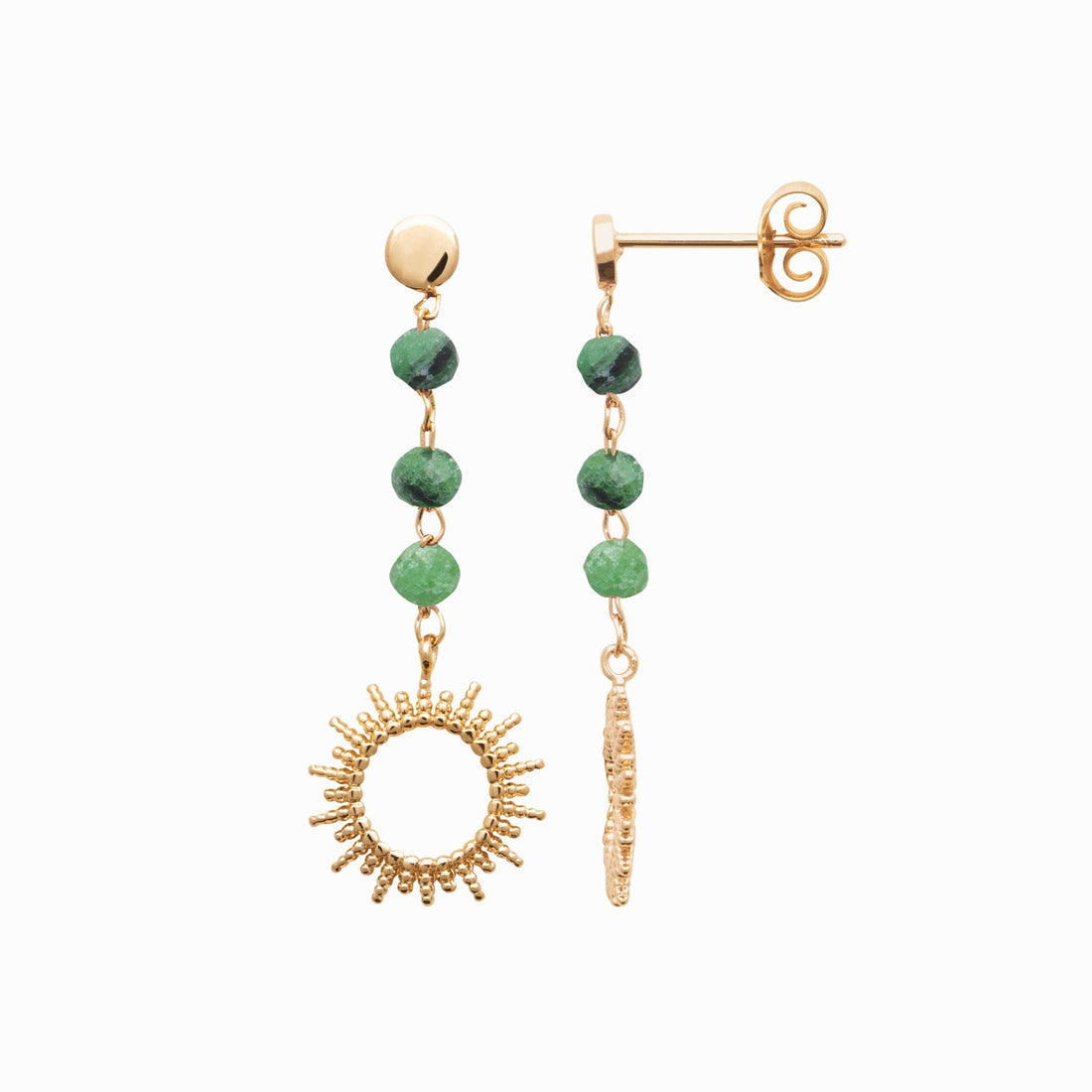 Boucles soleil plaqué or &amp; rubis zoisite 