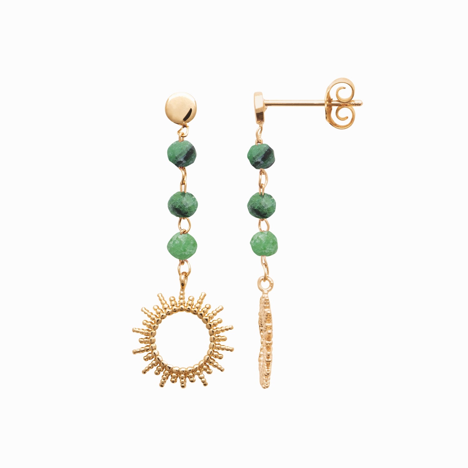 Boucles soleil plaqué or - rubis zoïsite 