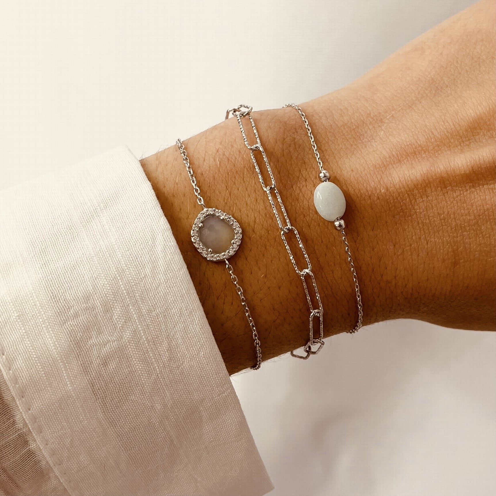 Bracelet argent rhodie agate b 
