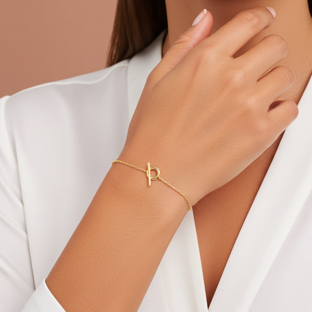 Bracelet fermoir T – plaqué or 
