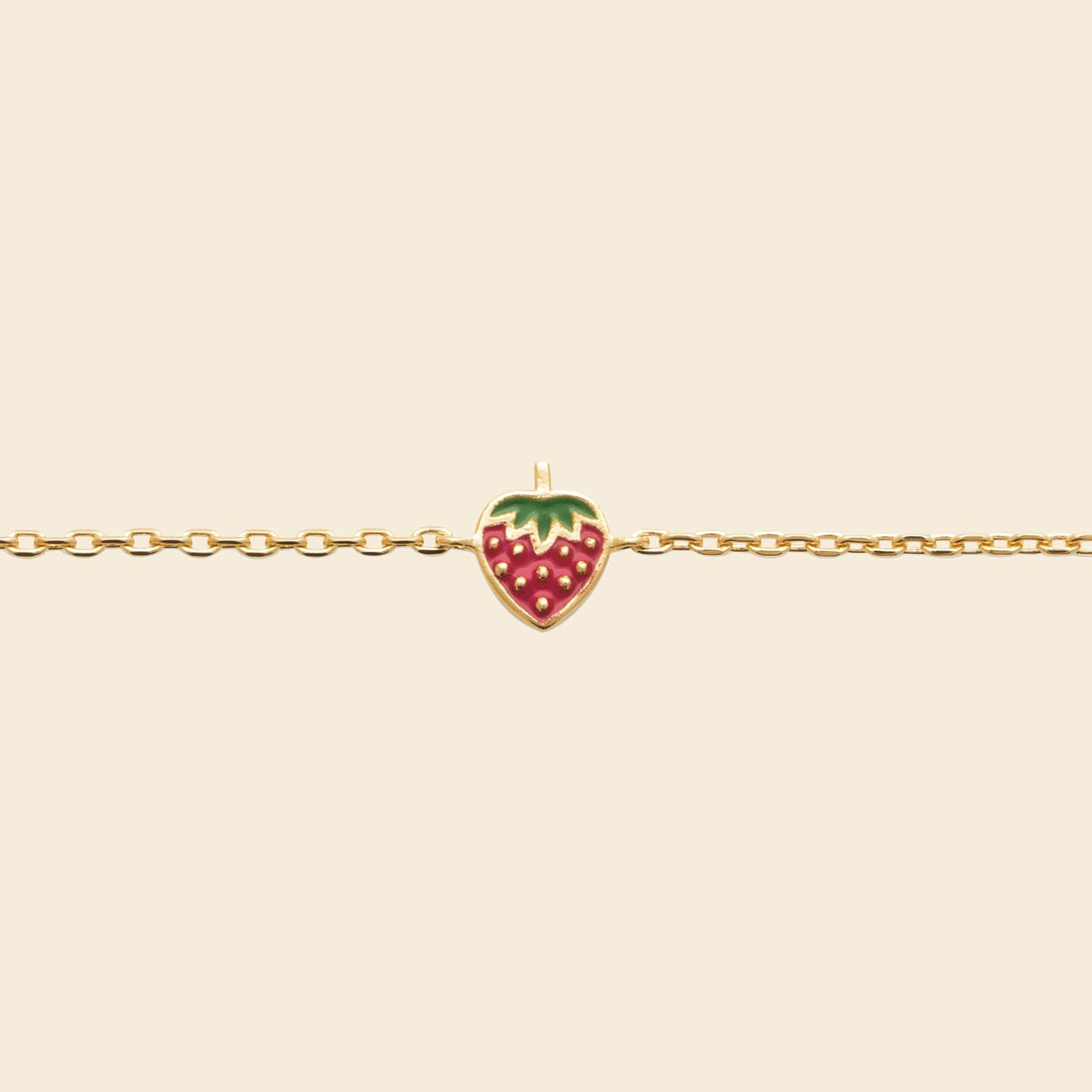 Bracelet fraise plaqué or - émail rouge et vert 