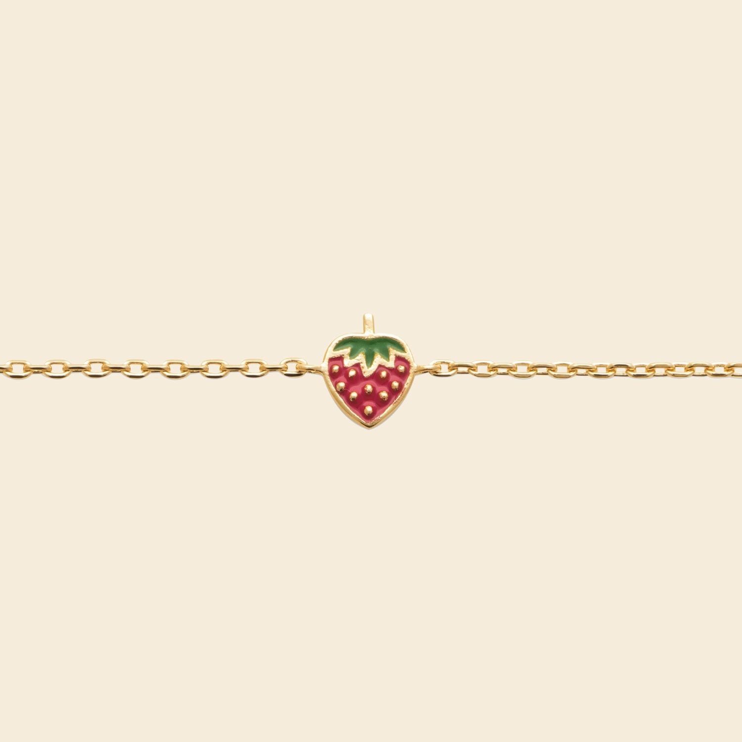 Bracelet fraise plaqué or - émail rouge et vert 