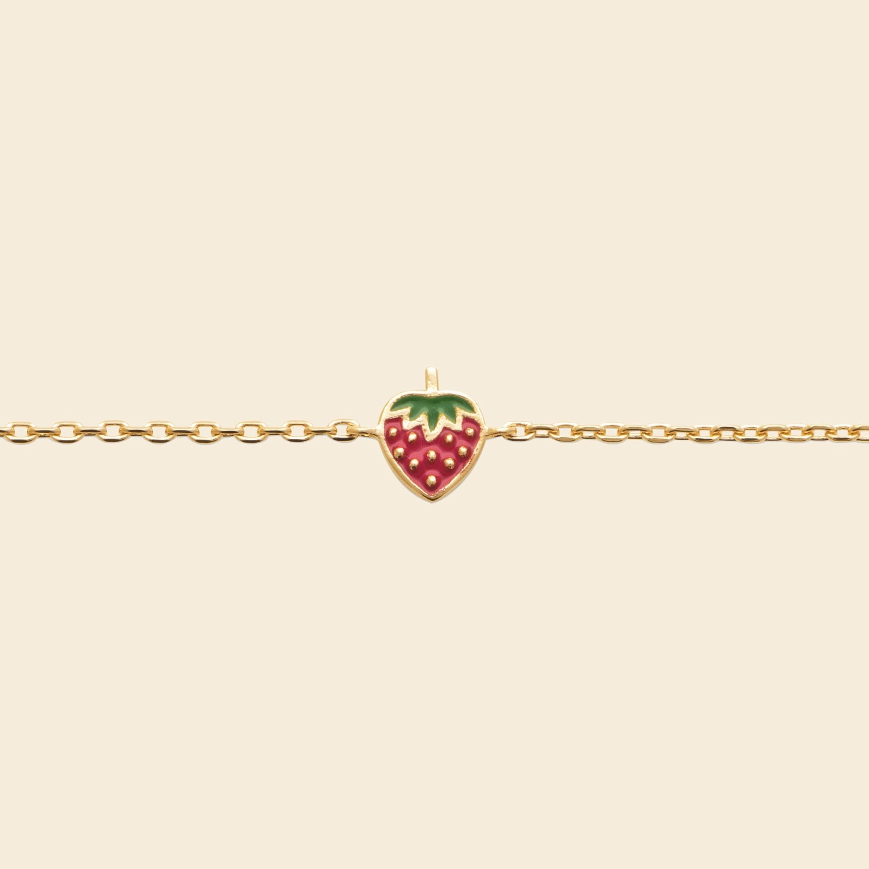 Bracelet fraise plaqué or - émail rouge et vert 