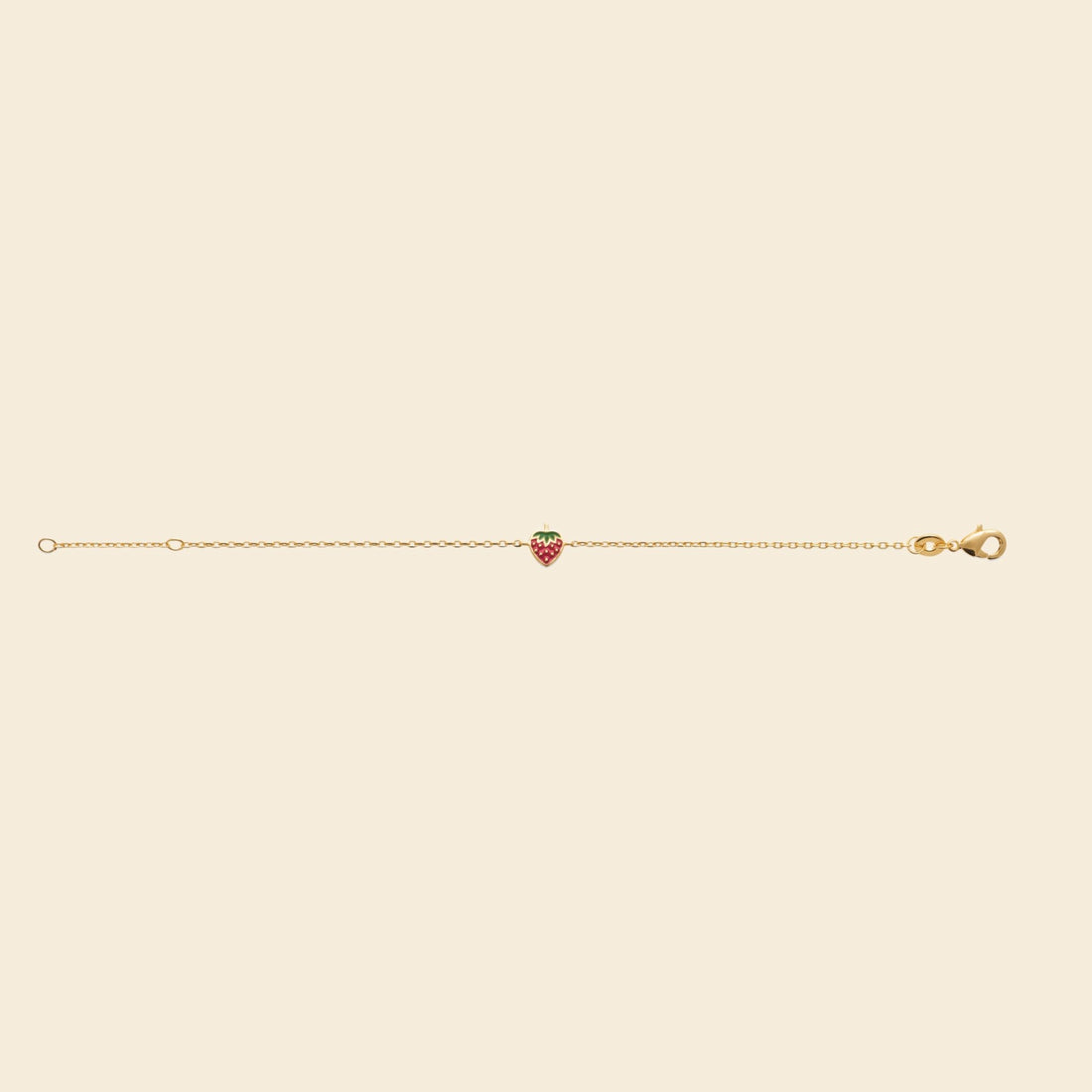Bracelet fraise plaqué or - émail rouge et vert 