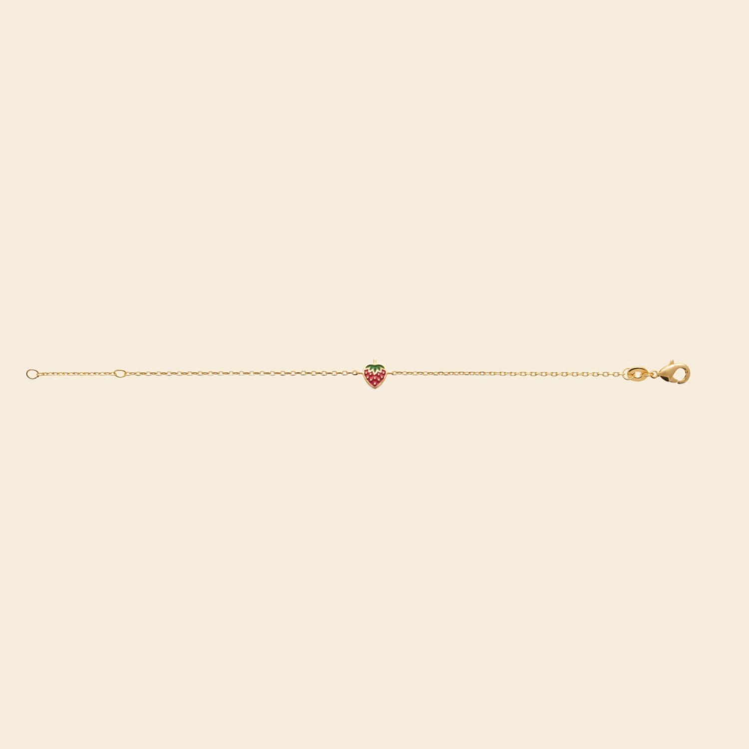 Bracelet fraise plaqué or - émail rouge et vert 