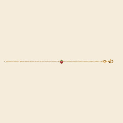 Bracelet fraise plaqué or - émail rouge et vert 