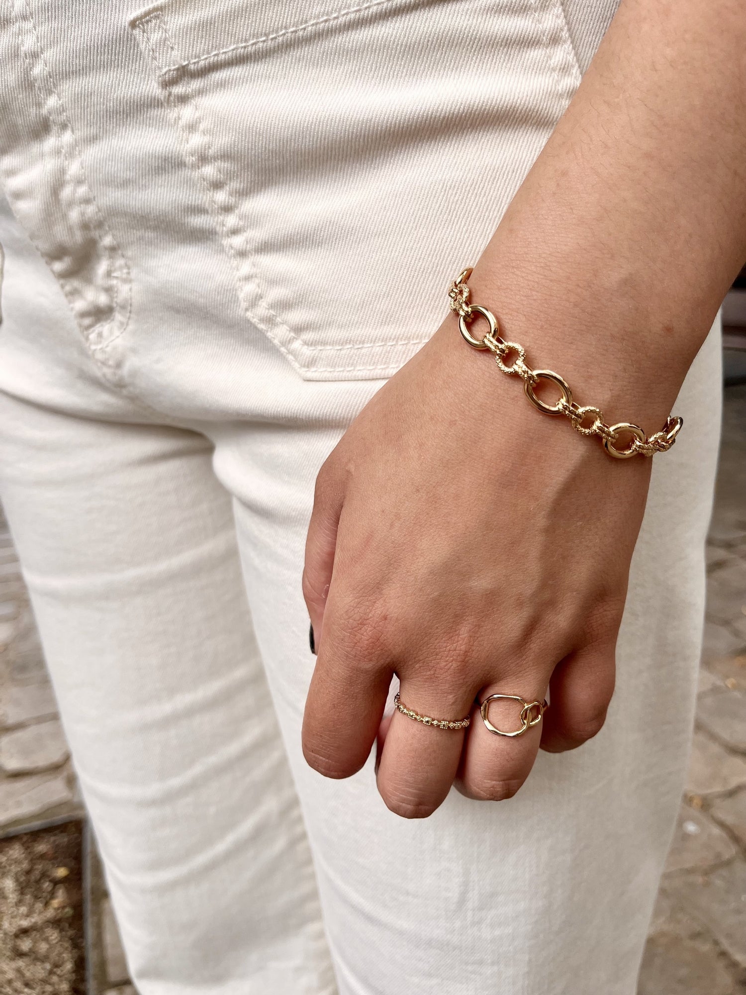 Bracelet maillons texturé - plaqué or 