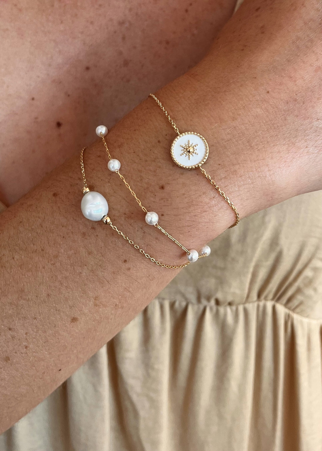 Bracelet plaqué or - perle de culture