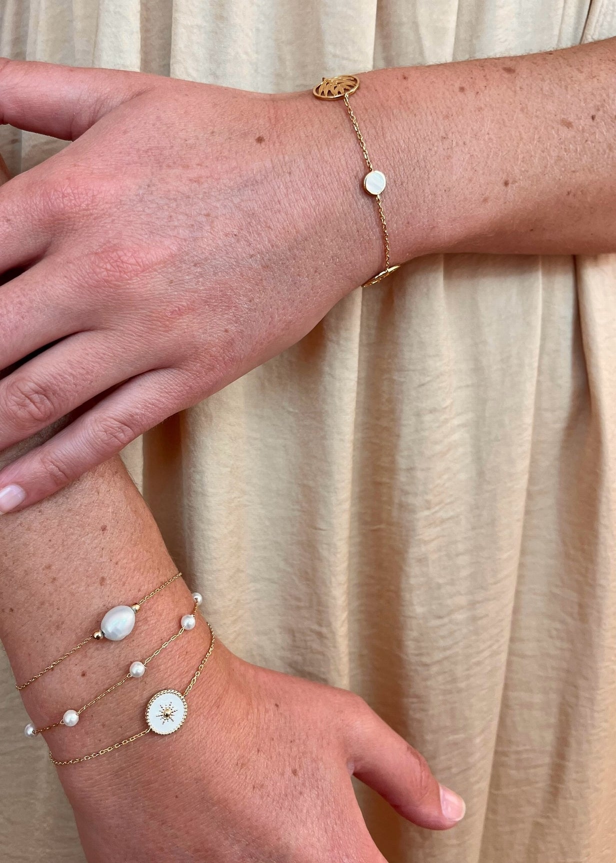 Bracelet plaqué or - perles fines 