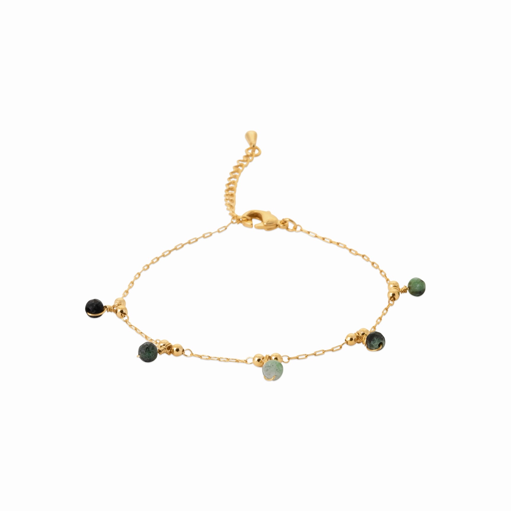 Bracelet plaqué or & perles rubis zoisite 