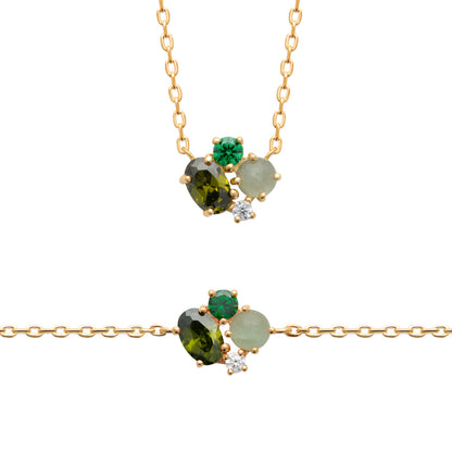 Bracelet plaqué or &amp; pierres vertes 
