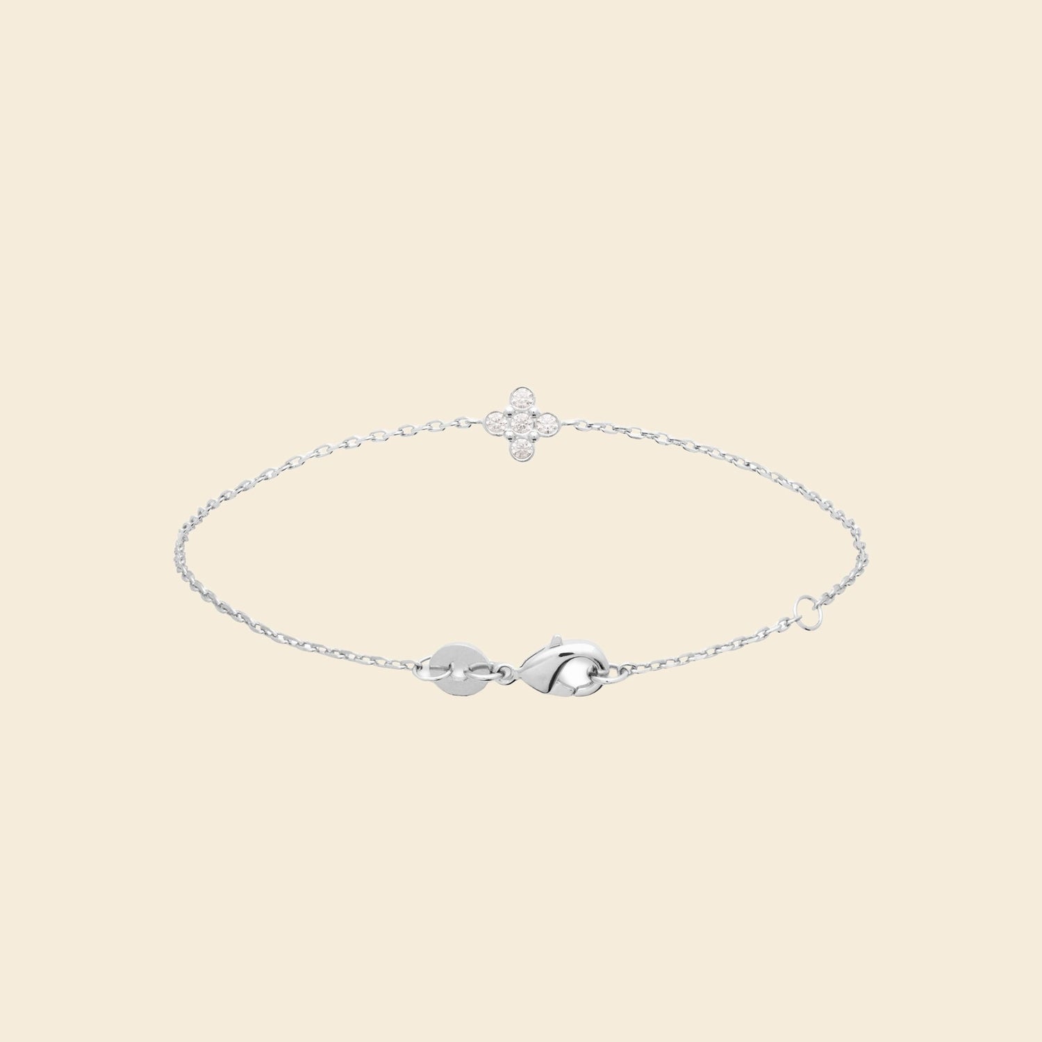 Bracelet trèfle argent rhodié - brillants 