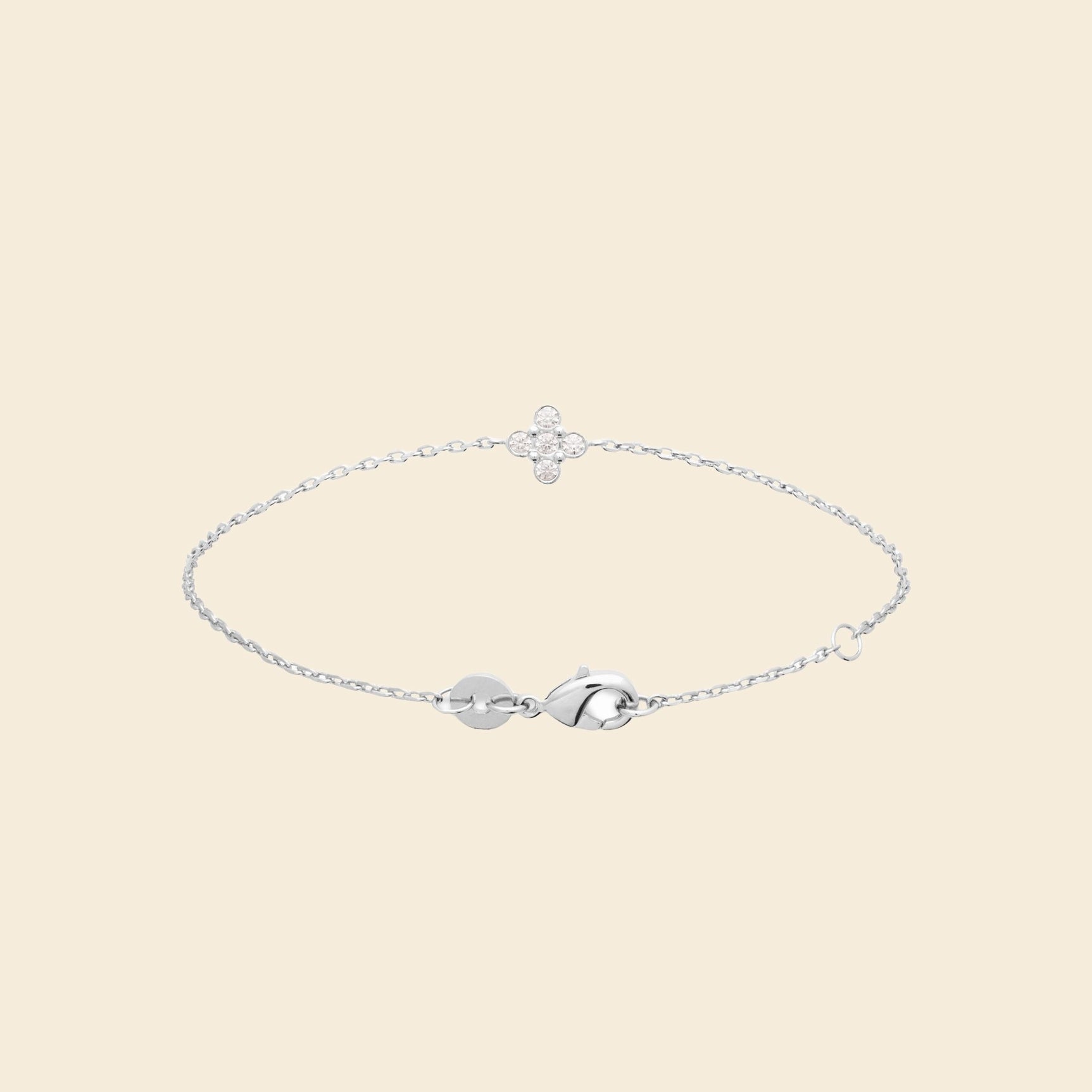 Bracelet trèfle argent rhodié - brillants 