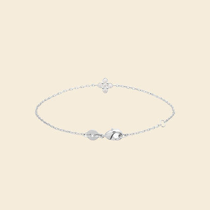 Bracelet trèfle argent rhodié - brillants 