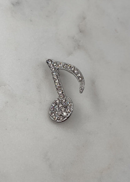 Broche note argenté STRASS CRISTAL