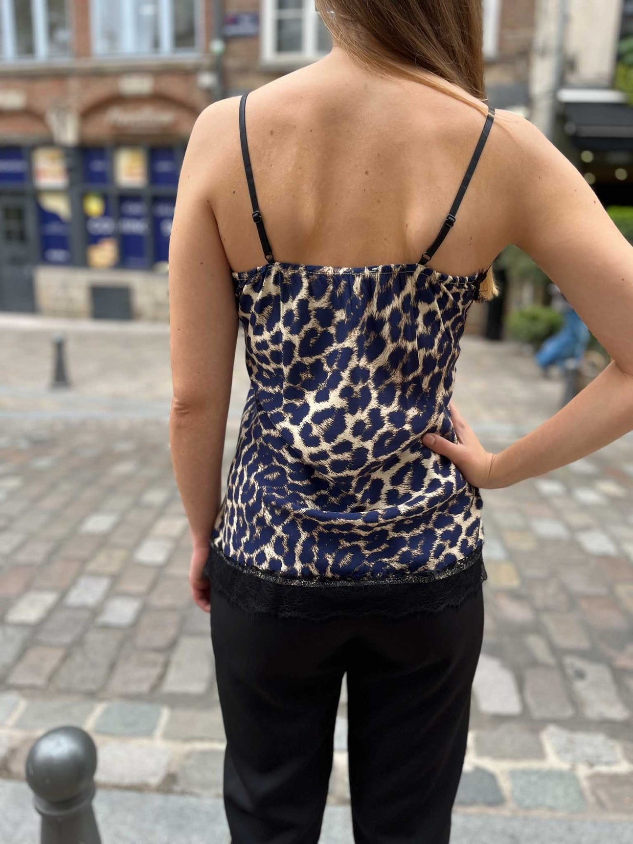 Caraco léopard Gabrielle - décolleté dentelle LEOPARD MARINE
