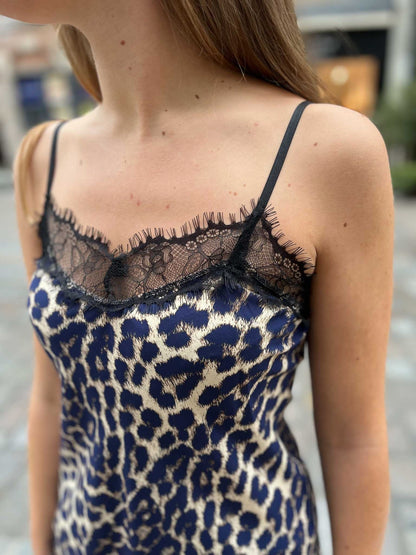 Caraco léopard Gabrielle - décolleté dentelle LEOPARD MARINE
