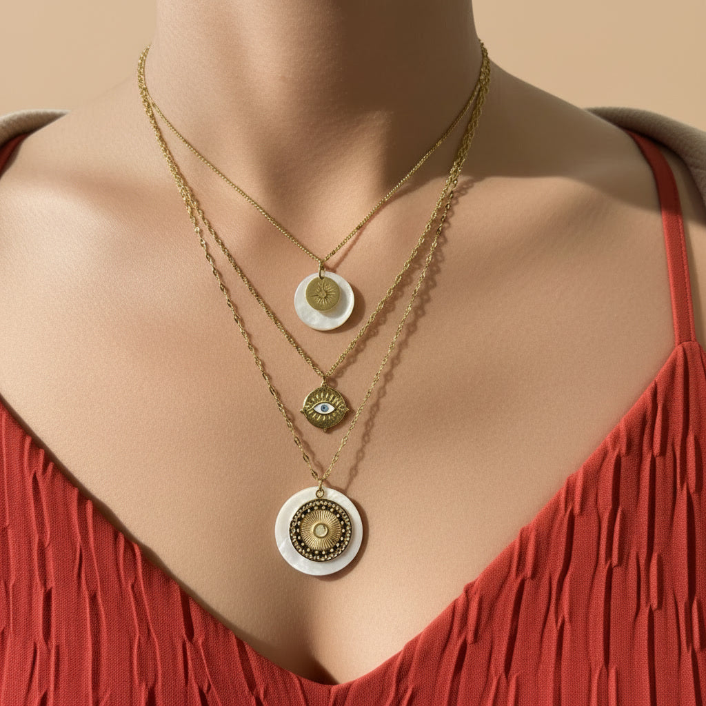 Collier acier Je protège - 3 rangs AGATHE BLANC