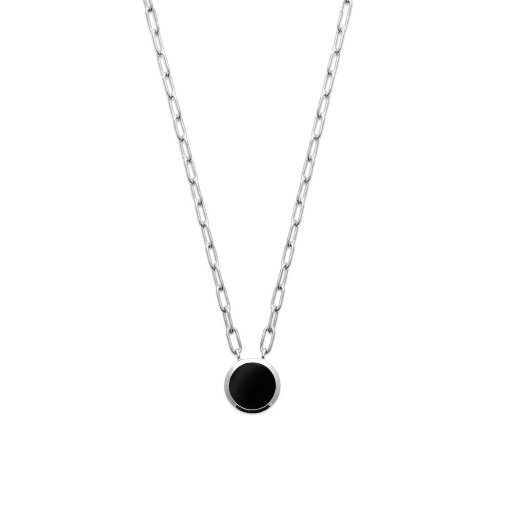 Collier argent rhodié &amp; agate noire 