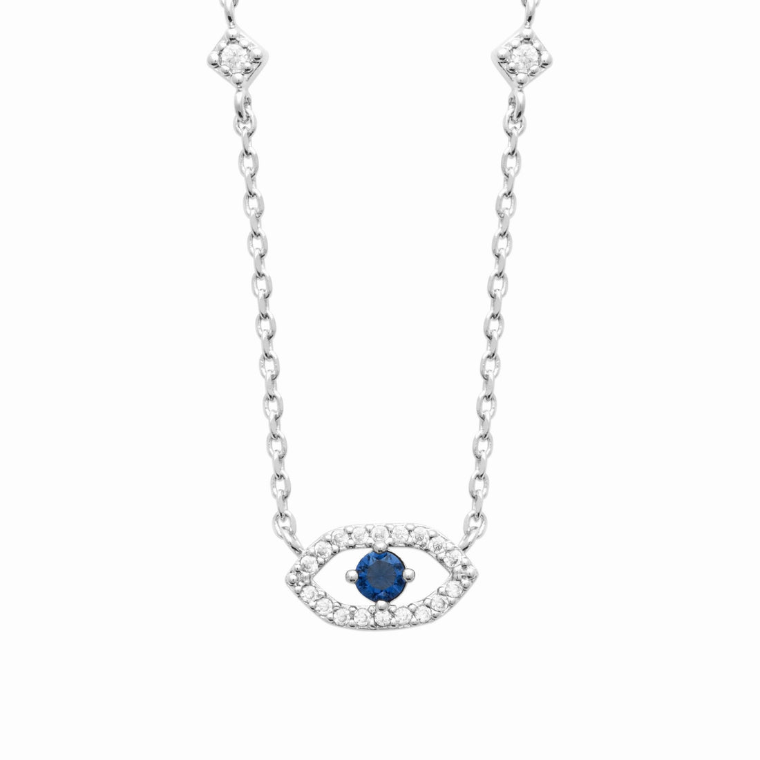 Collier argent rhodié - pierre bleue étincelante 