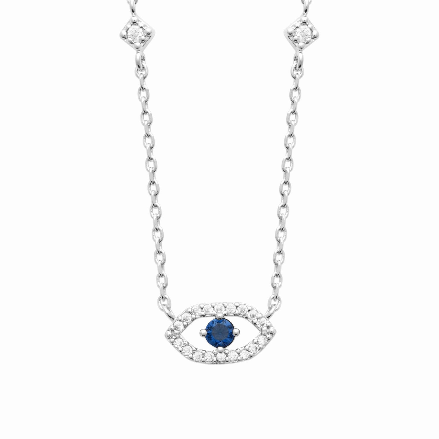 Collier argent rhodié - pierre bleue étincelante 