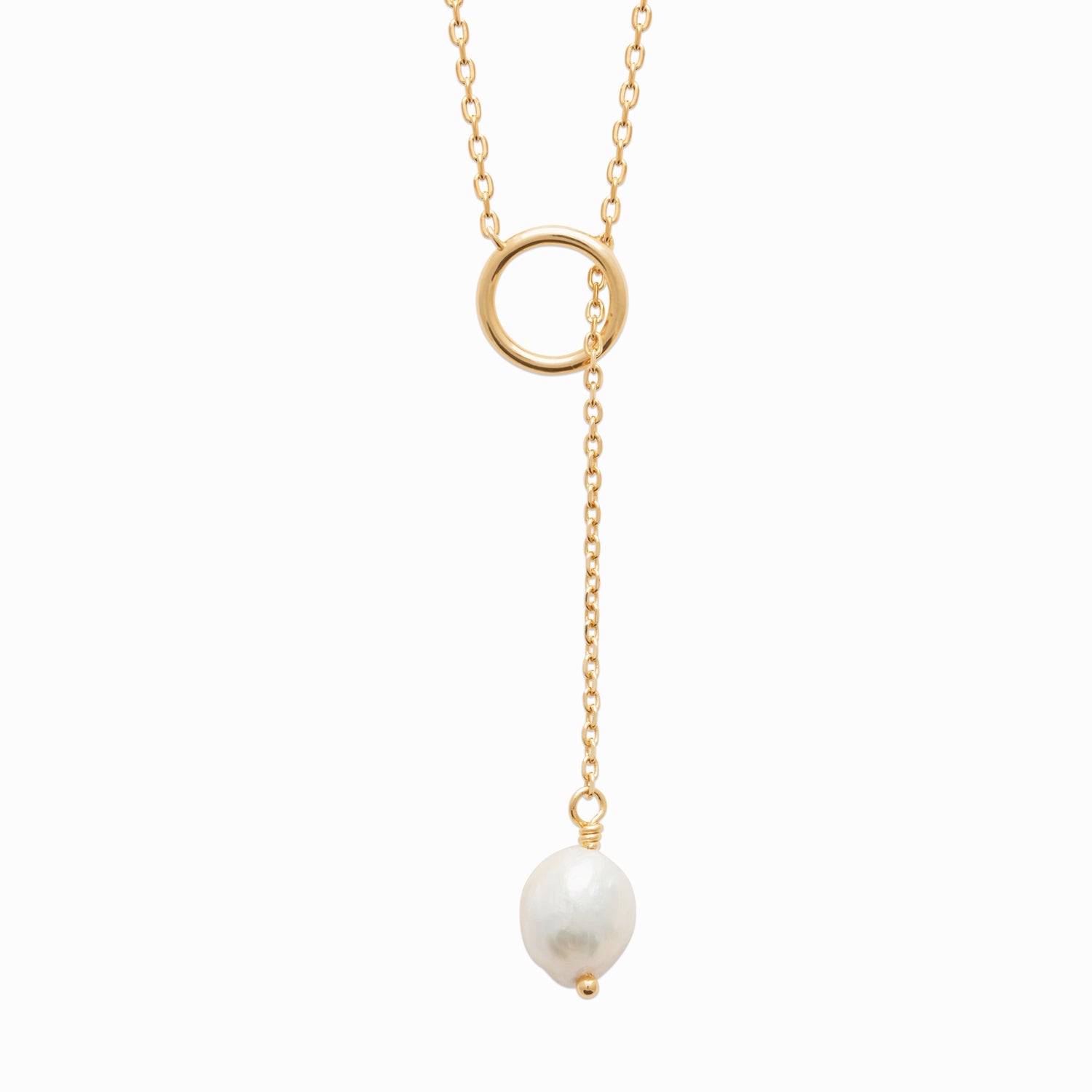 Collier cravate plaqué or &amp; perle de culture 