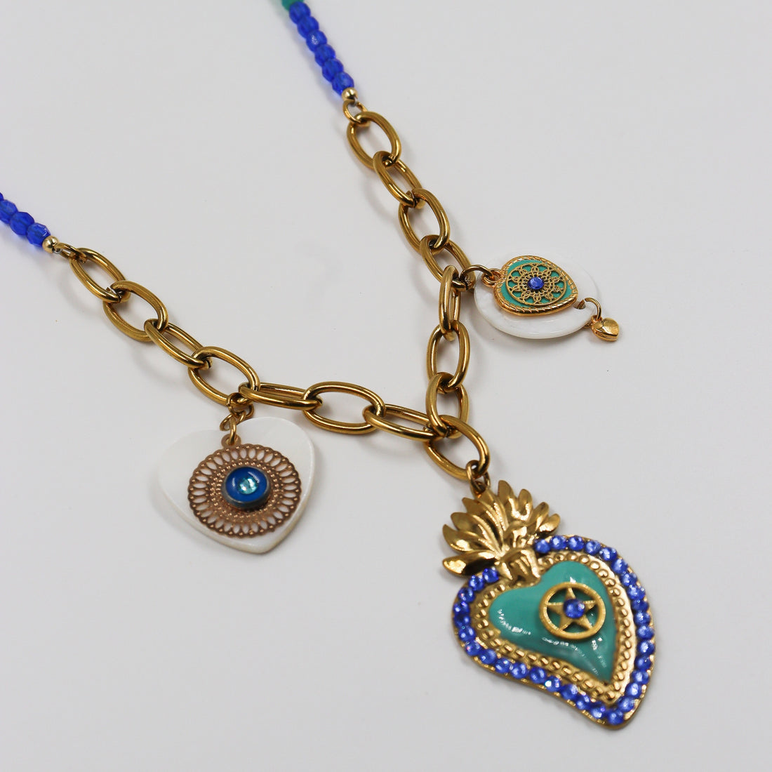 Collier doré émaillé J’adore - cristaux swarovski TURQUOISE/OCEAN